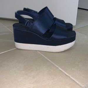 Blue Satin Wedges
